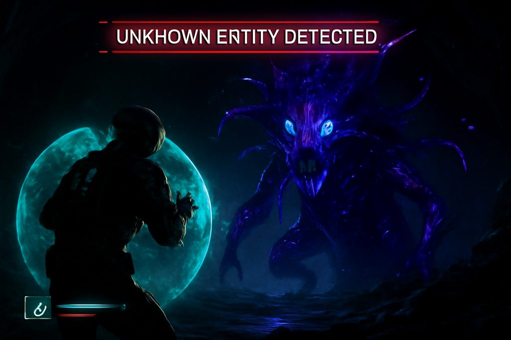 Deep Space bioluminescent alien creature encounter