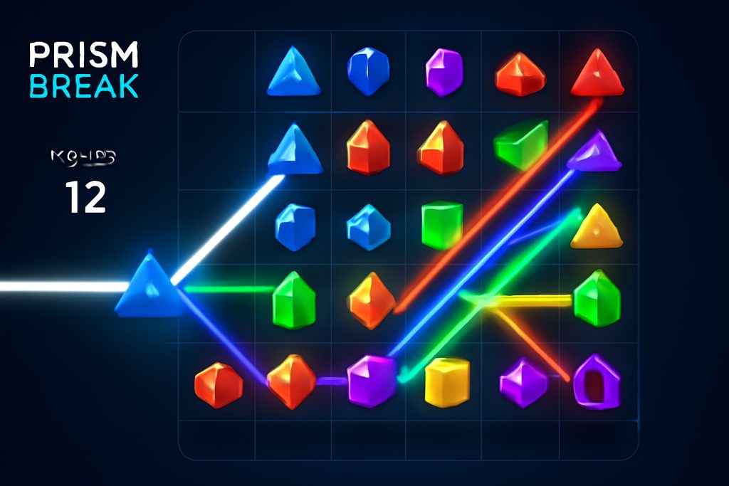 Prism Break puzzle gameplay with colored light beams and crystal grid