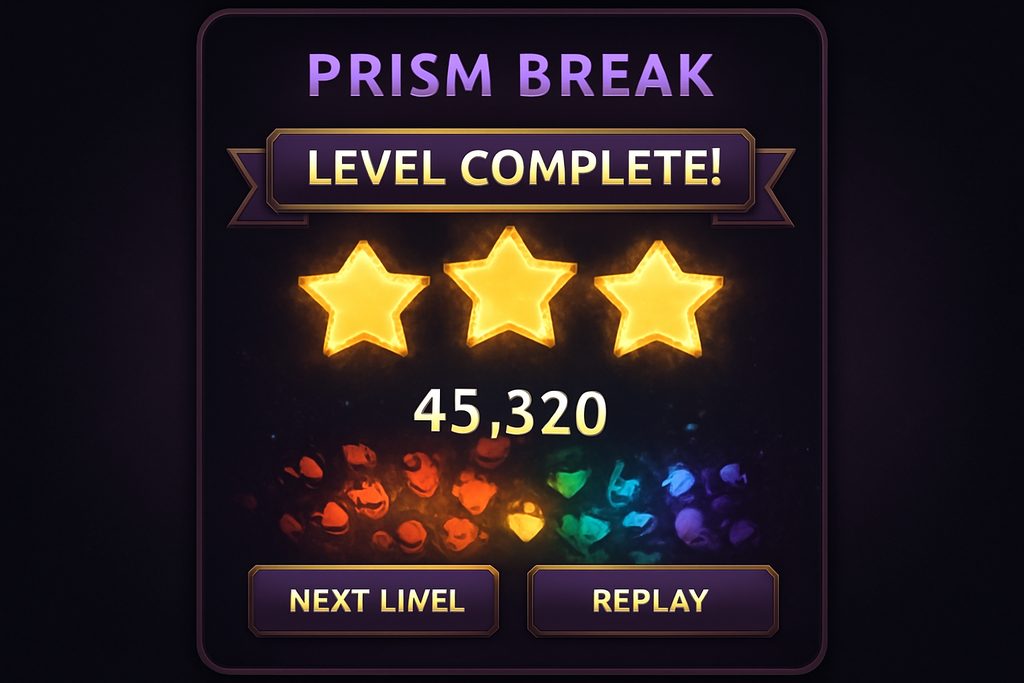 Prism Break level complete screen with three stars